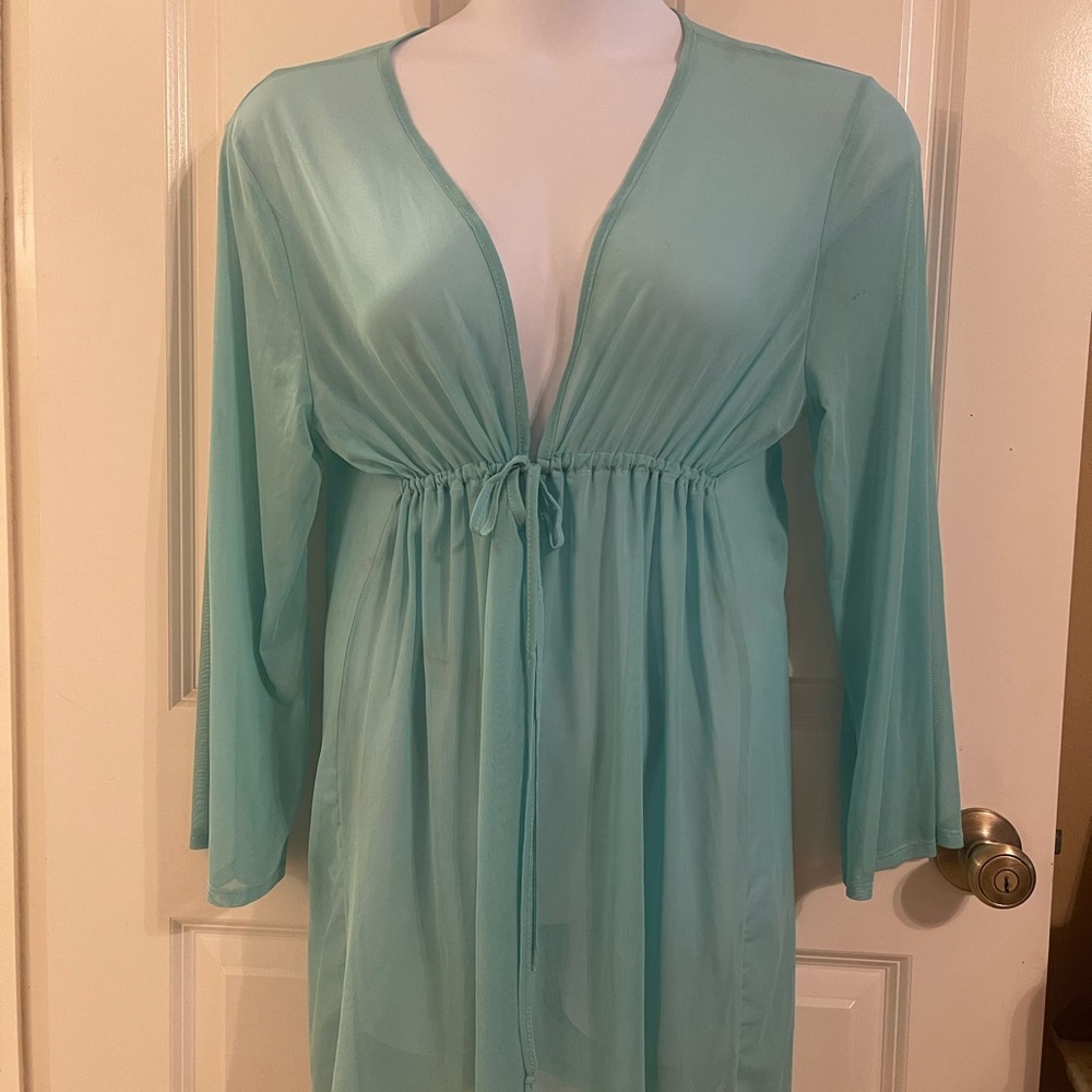 Sheer Aqua Long Sleeve Cover-Up